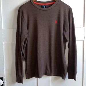 NWOT US Polo Long Sleeve Brown Waffle Knit Shirt